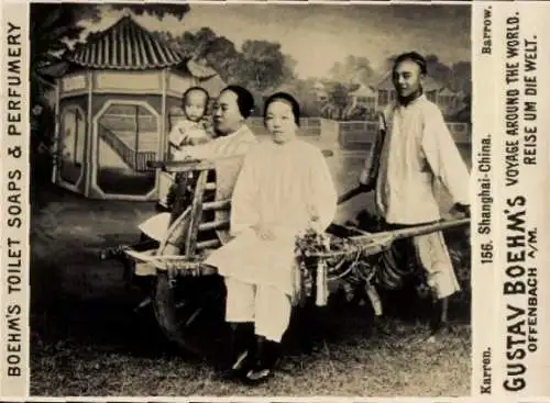 Foto Shanghai China, Karren, Gustav Boehm's Reise um die Welt, Reklame Boehm's Toilet Soaps