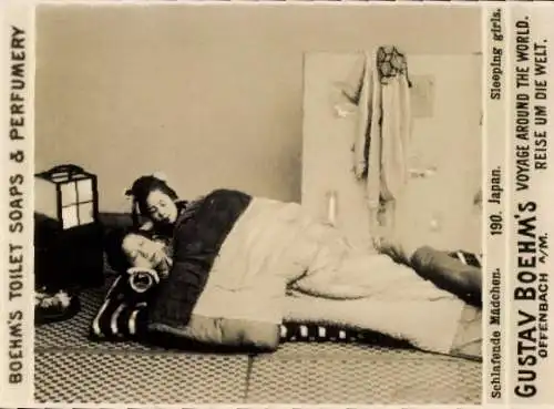 Foto Japan, Schlafende Mädchen, Gustav Boehm's Reise um die Welt, Reklame Boehm's Toilet Soaps