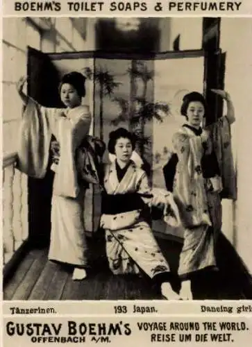 Foto Japan, Tänzerinnen, Gustav Boehm's Reise um die Welt, Reklame Boehm's Toilet Soaps