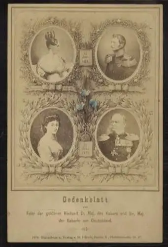 Cabinet Foto Gedenkblatt zur goldenen Hochzeit Kaiser Wilhelm I. u. Kaiserin Augusta von Preußen
