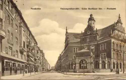Ak Berlin Neukölln, Anzengruberstraße Ecke Berliner Straße, Post