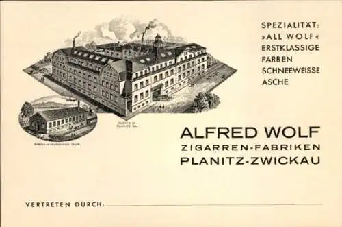 Ak Planitz Zwickau in Sachsen, Zigarren-Fabriken Alfred Wolf