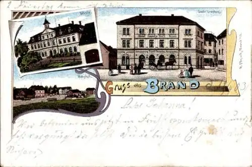 Ak Brand Erbisdorf Sachsen, Bahnhof, Schule, Hotel Stadt Dresden