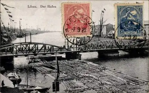 Ak Liepaja Libau Lettland, Hafenpartie, Brücke