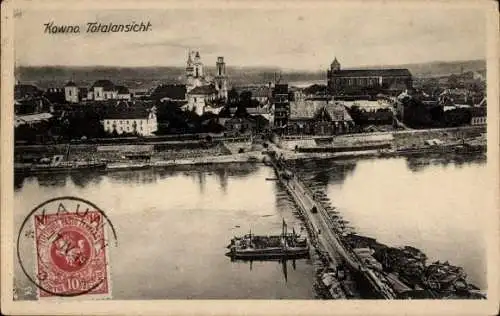 Ak Kaunas Kowno Kauen Litauen, Totalansicht, Pontonbrücke, Stadt