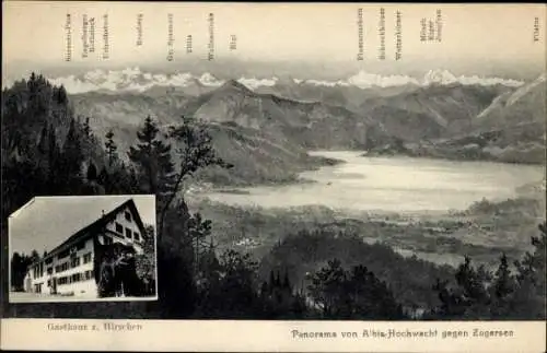 Ak Zug, Zugersee, Albi-Hochwacht, Gasthaus zum Hirschen, Rossberg, Schreckhörner, Mönch