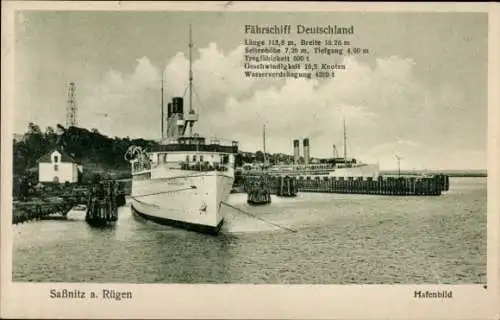 Ak Sassnitz auf der Insel Rügen, Hafenbild, Fährschiff Deutschland