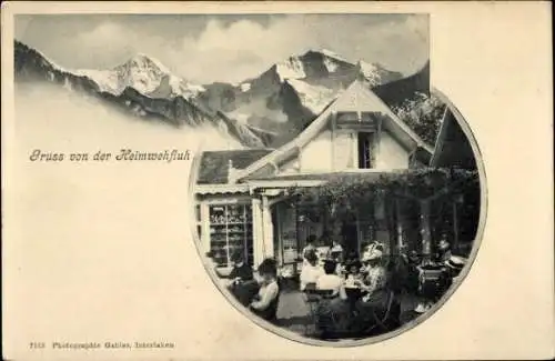 Ak Heimwehfluh Kanton Bern, Restaurant mit Terrasse, Alpen