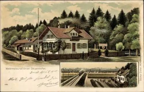 Litho Deisenhofen Oberhaching Oberbayern, Waldrestauration, Bahnstation