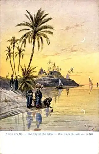 Künstler Ak Perlberg, F., Ägypten, Abend am Nil, Wasserträgerinnen
