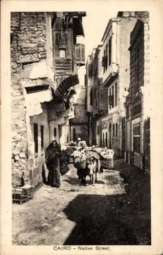 Ak Cairo Kairo Ägypten, Gasse, Einheimische, Lastenesel
