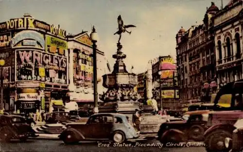 Ak West End London City England, Piccadilly Circus, Eros-Statue