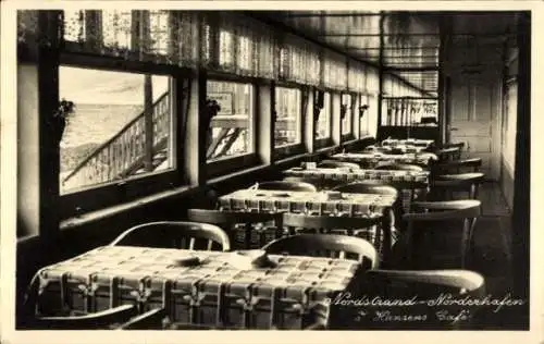 Ak Norderhafen Insel Nordstrand in Nordfriesland, Hansens Cafe, Innenansicht