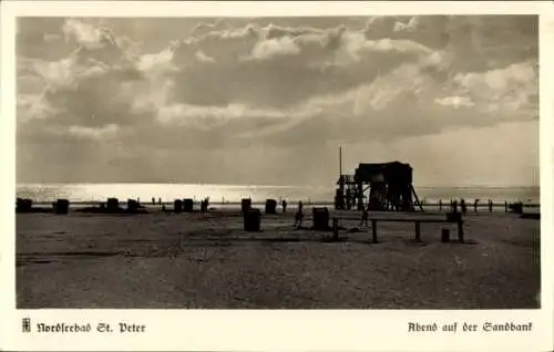 Ak Nordseebad Sankt Peter Ording, Abend auf der Sandbank