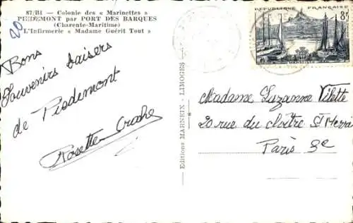 Ak Port des Barques Charente Maritime, Kolonie der Marinetten, Krankenstation Madame Guerit Tout