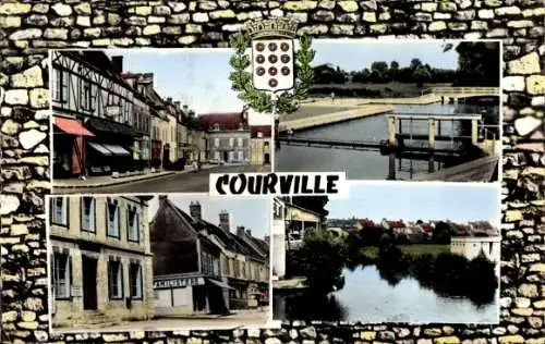 Ak Courville Eure et Loir, La Piscine, Place de la Mairie, Eure