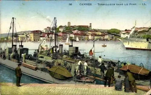 Ak Cannes Alpes Maritimes, Torpedoboot im Hafen