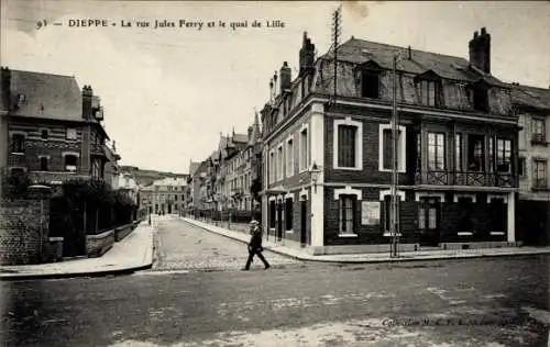 Ak Dieppe Seine Maritime, Rue Jules Ferry und der Quai de Lille