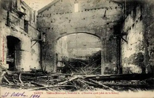 Ak Nancy Meurthe et Moselle, Stadttheater, Brand am 4. Oktober 1906