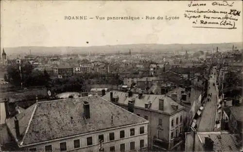 Ak Roanne Loire, Panoramablick, Rue du Lycee