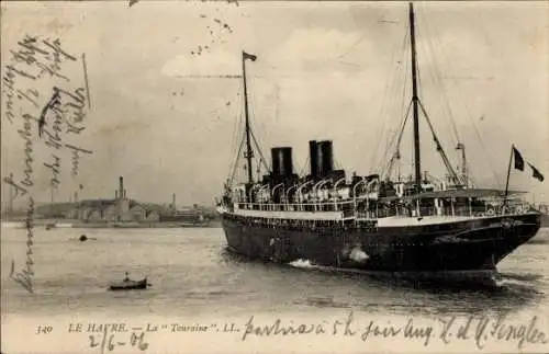 Ak Le Havre, La Touraine Linienschiff der CGT, French Line, Dampfschiff