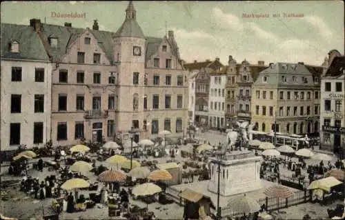 Ak Düsseldorf am Rhein, Marktplatz, Rathaus