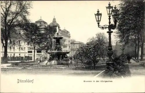 Ak Düsseldorf am Rhein, Blick auf den Brunnen in der Königsallee, Laterne