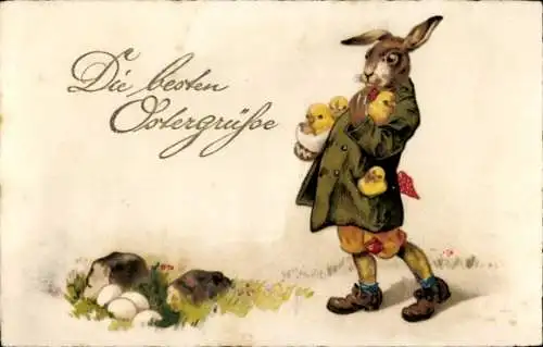 Ak Glückwunsch Ostern, Osterhase, Küken, Eier