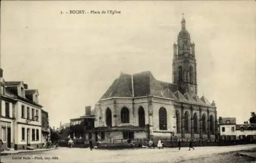 Ak Montérolier Buchy Seine Maritime, Place de Église