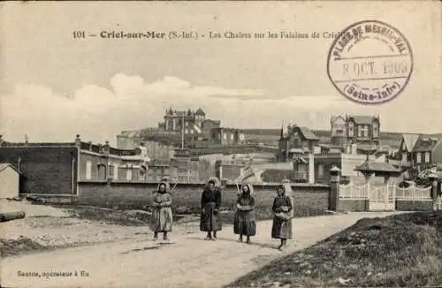 Ak Criel-sur-Mer Seine Maritime, Die Chalets auf den Klippen