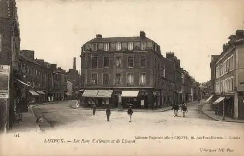Ak Lisieux-Calvados, Rues d’Alencon und Rue de Livarot