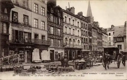 Ak Lisieux-Calvados, Place Victor Hugo, Markt