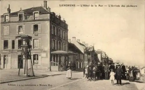 Ak Langrune sur Mer Calvados, Hotel de la Mer, Ankunft der Fischer
