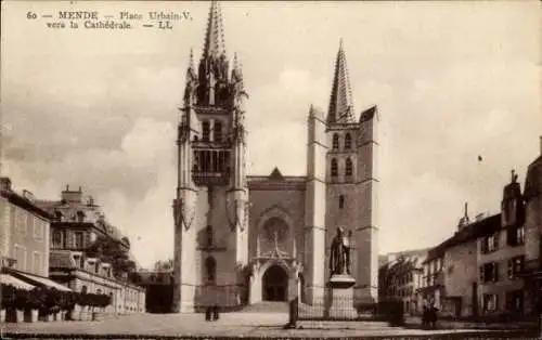 Ak Mende Lozère, Place Urbain V., Richtung Kathedrale