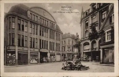 Ak Solingen in Nordrhein Westfalen, Alter Markt mit Schmied, Brunnen, Kaufhaus