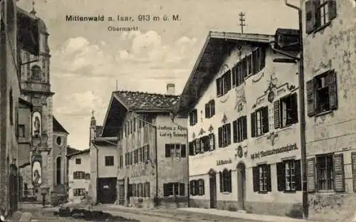 Ak Mittenwald in Oberbayern, Obermarkt, Gasthaus