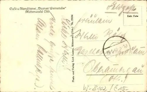 Ak Mittenwald in Oberbayern, Bozner Weinstube