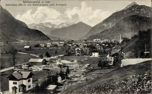 Ak Mittenwald an der Isar, Bahnbau der Mittenwaldbahn, Arnspitz