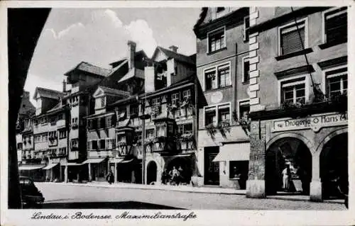 Ak Lindau am Bodensee Schwaben, Maximilianstraße, Drogerie, Frisör, Arkaden