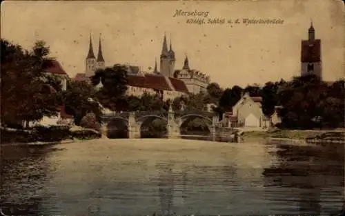 Ak Merseburg an der Saale, Schloss, Waterloobrücke, Turm