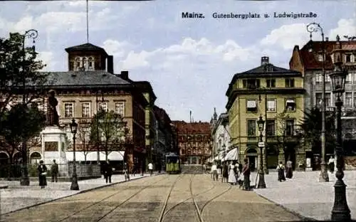 Ak Mainz am Rhein, Gutenbergplatz, Ludwigstraße, Straßenbahn