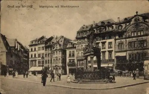 Ak Mainz am Rhein, Marktplatz, Marktbrunnen
