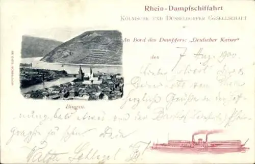 Ak Bingen am Rhein, Dampfer Deutscher Kaiser, Rhein Dampfschifffahrt