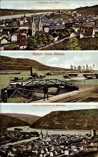 Ak Bingen am Rhein, Bingerbrück, Schiffe, Panorama, Mäuseturm und Ehrenfels
