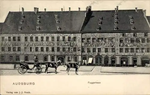 Ak Augsburg in Schwaben, Fuggerhaus, Pferdekutsche