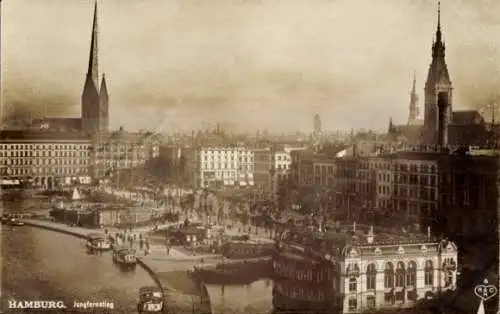 Ak Hamburg Mitte Neustadt, Jungfernstieg, Panorama, Kirchtürme