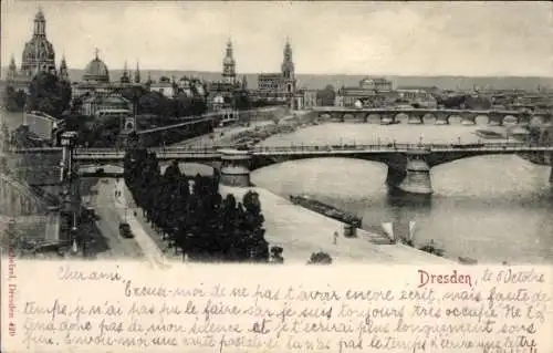 Ak Dresden Altstadt, Teilansicht, Brücken, Kirchtürme