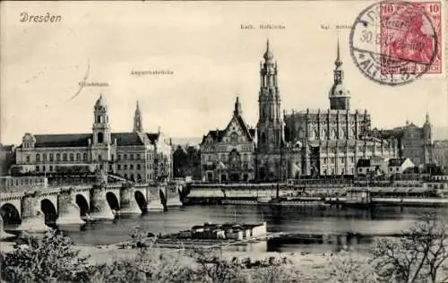 Ak Dresden Altstadt, Ständehaus, Augustusbrücke, Kath. Hofkirche, Königliches Schloss