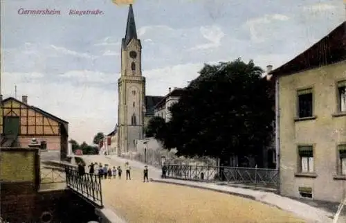 Ak Germersheim am Rhein, Ringstraße mit Kirche, Brücke