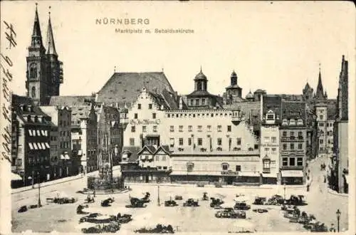 Ak Nürnberg, Markplatz, Verkaufsstände, Kirchtürme